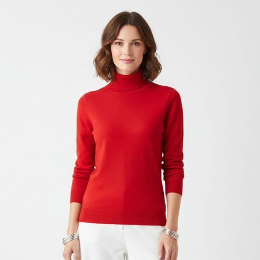 Calvin Klein Red Long Sleeve Ribbed Turtleneck Sweater Top M